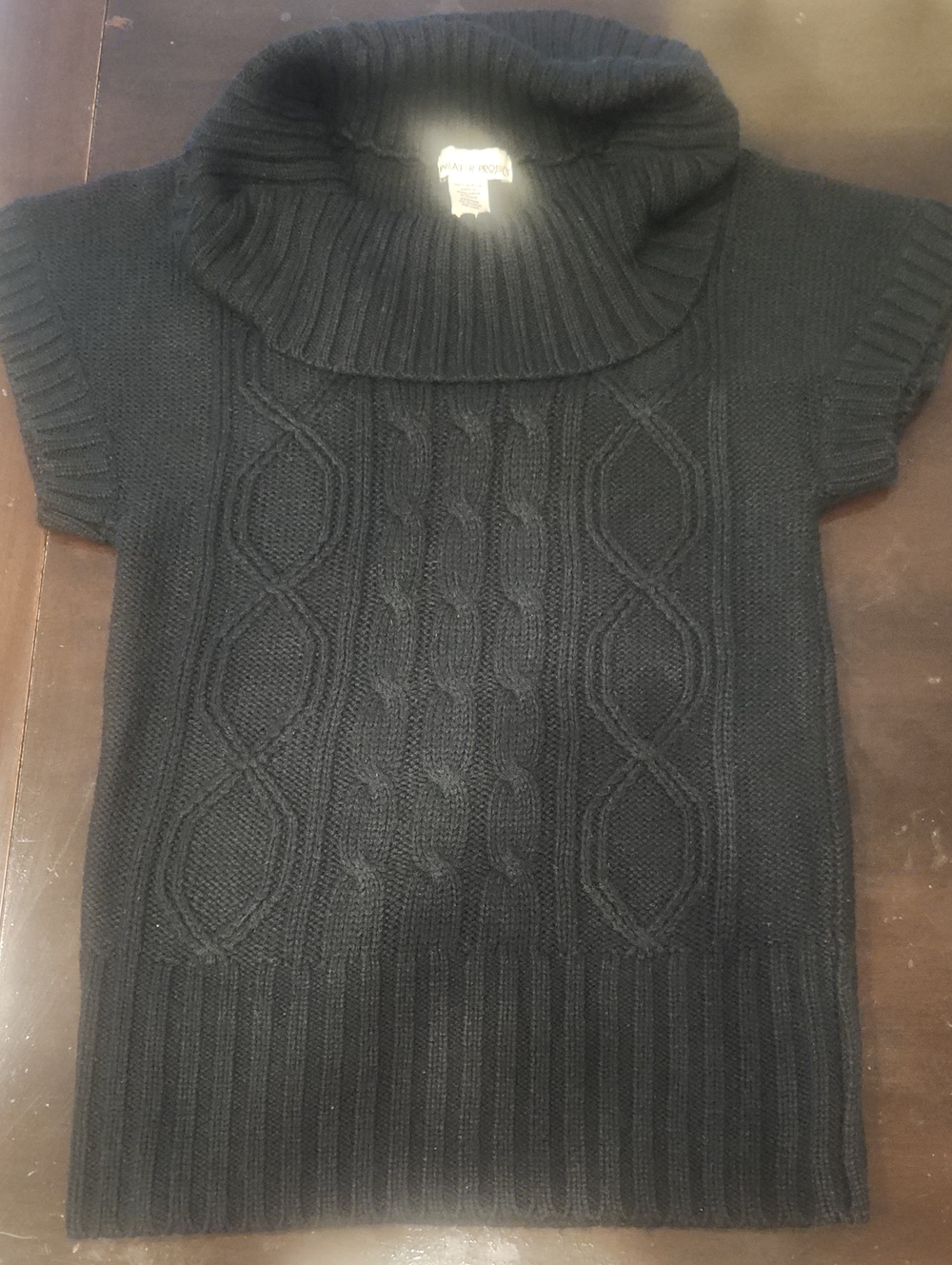 Women’s Black Cable-Knit Short Sleeve Turtleneck Sweater